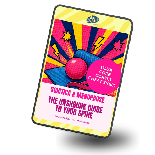 The Unshrunk Guide to Sciatica & Menopause bonus: Your Core Corset Cheat Sheet shown on a tablet (angled)