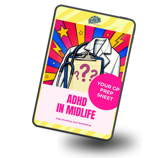 ADHD in Midlife bonus: Your GP Prep Sheet shown on a tablet (angled)