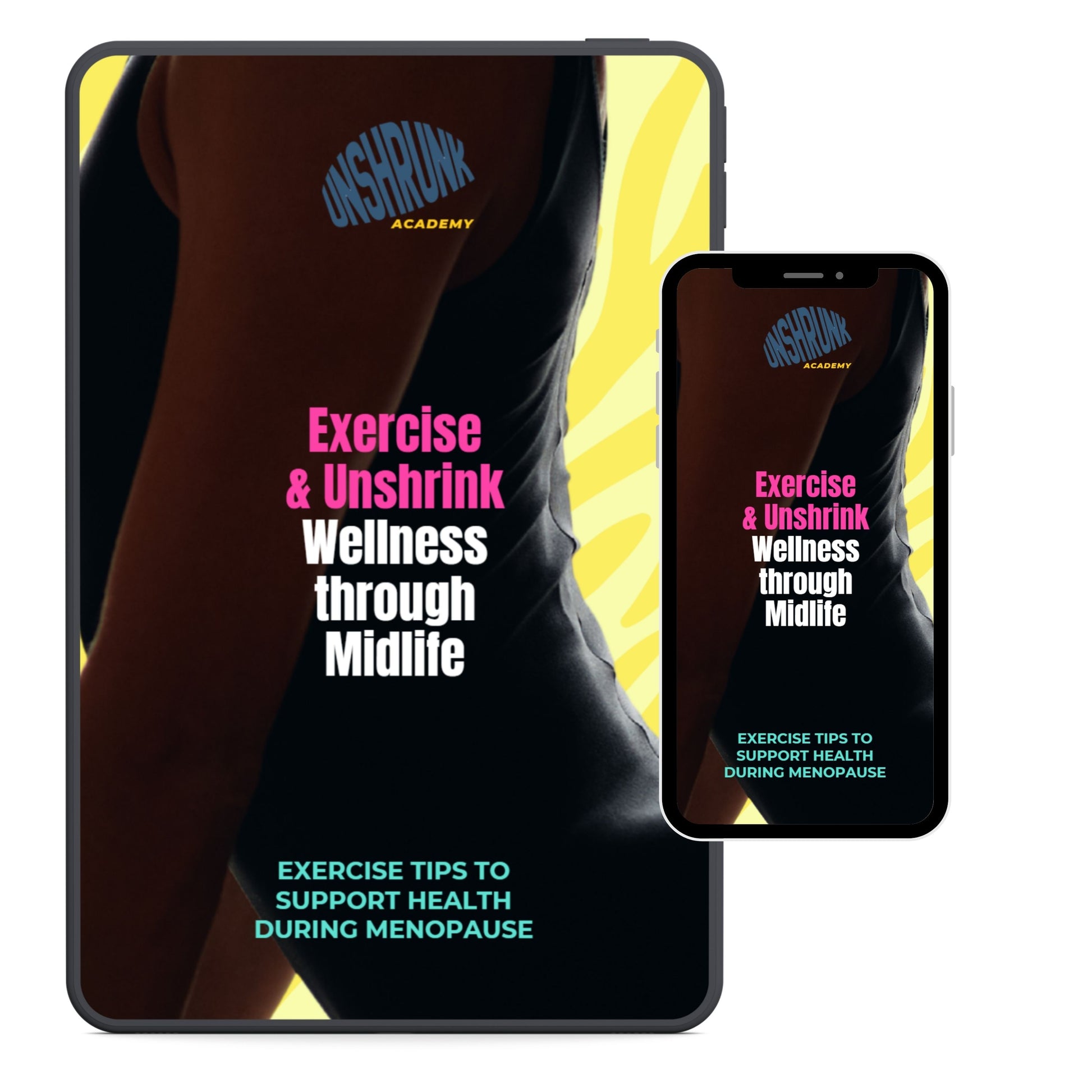 Exercise & Unshrink menopause fitness guide ebook cover — 36-page PDF download