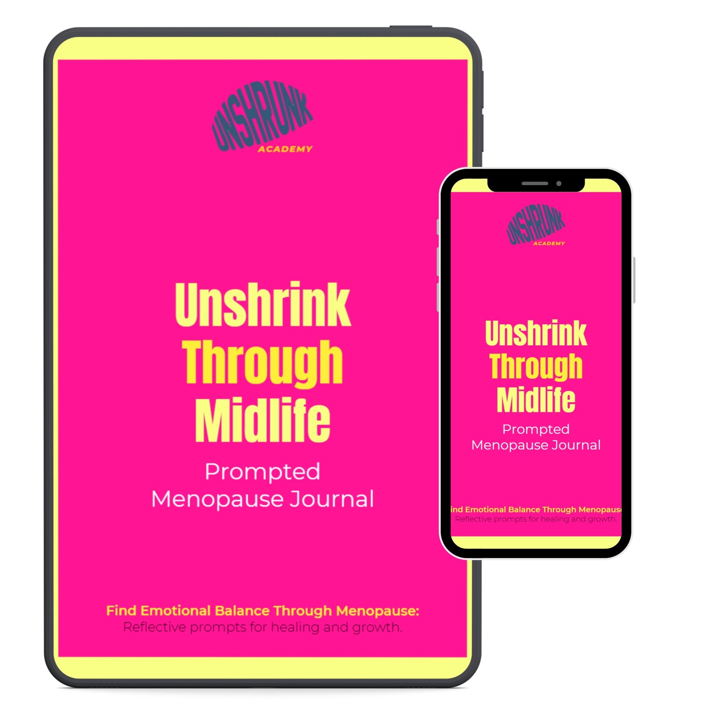Unshrink Through Midlife prompted menopause journal ebook cover — 79-page PDF download